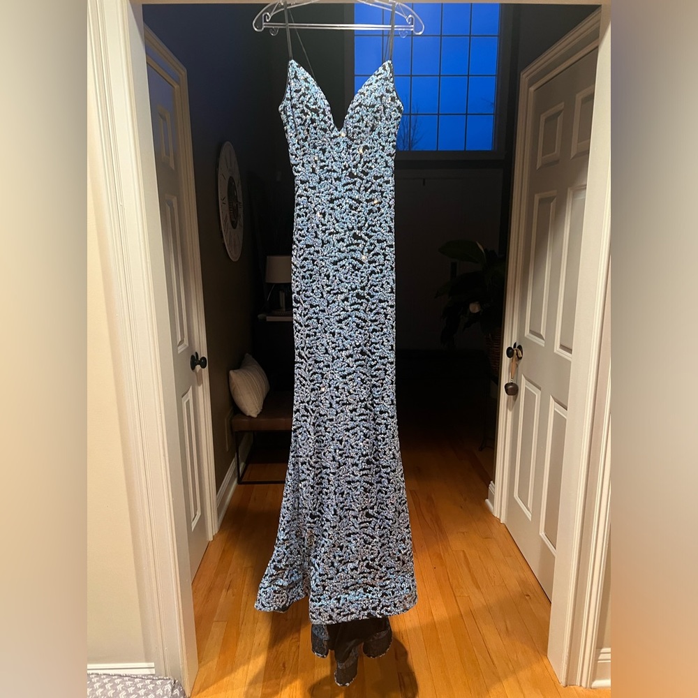 JVN by Jovani Blue Sequin Prom Dress
